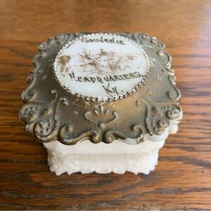 Antique Milk Glass Trinket Jewelry Dish Souvenir Headquarters Kentucky 1800’s